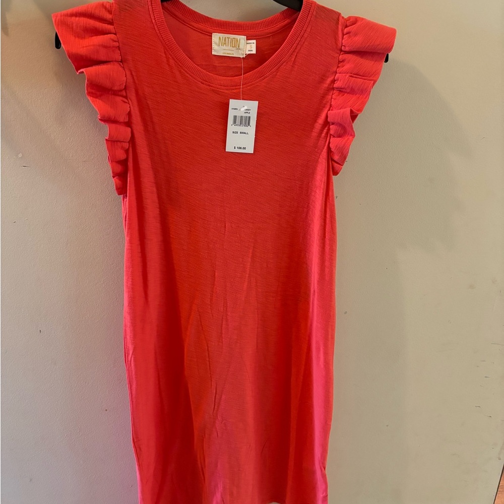 Nation LTD Coral-Pink Ruffle Sleeve Knit Shift Dress